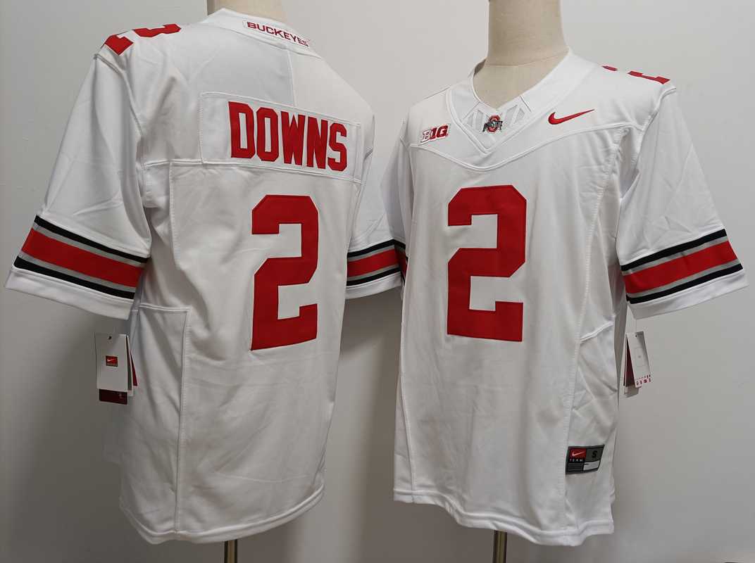 Mens Ohio State Buckeyes #2 Caleb Downs White FUSE College Football Jersey